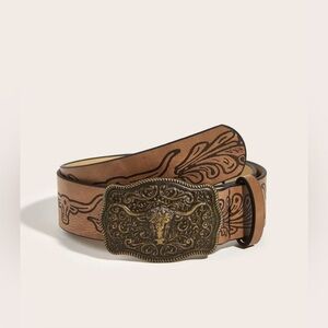 Western Cowgirl Gold Buckle & Printed Belt